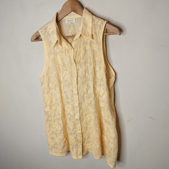 Novica Button Up Shirt Floral Embroidered Cotton Sleeveless - Picture 4 of 11